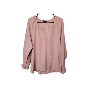 FRYE Boho Peasant Poet Sleeve Blouse Dusty Blush Pink Womens Size XL Cottagecore